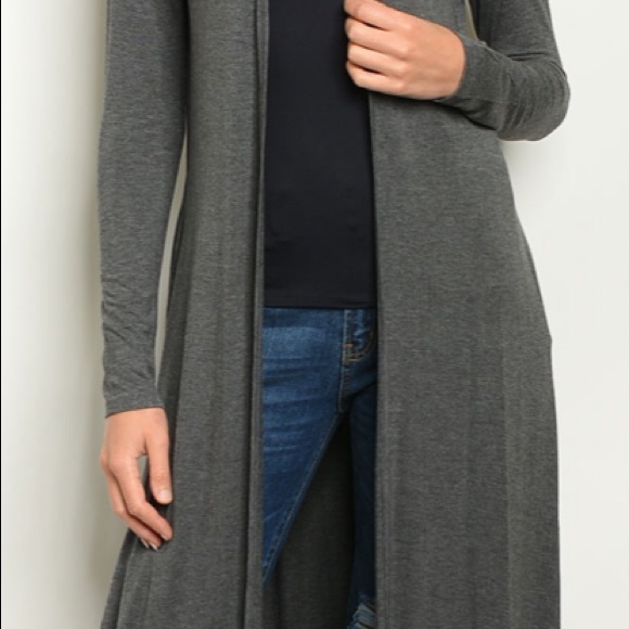 Gray Long sleeve open front jersey duster cardigan - Picture 4 of 8